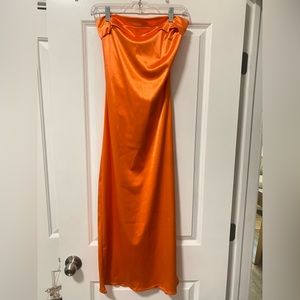 Silk strapless orange midi dress. Brand new never worn